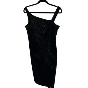Y2K CDC Asymmetrical Cocktail Dress Sleeveless Embellished Bead Black 12‎ Petite